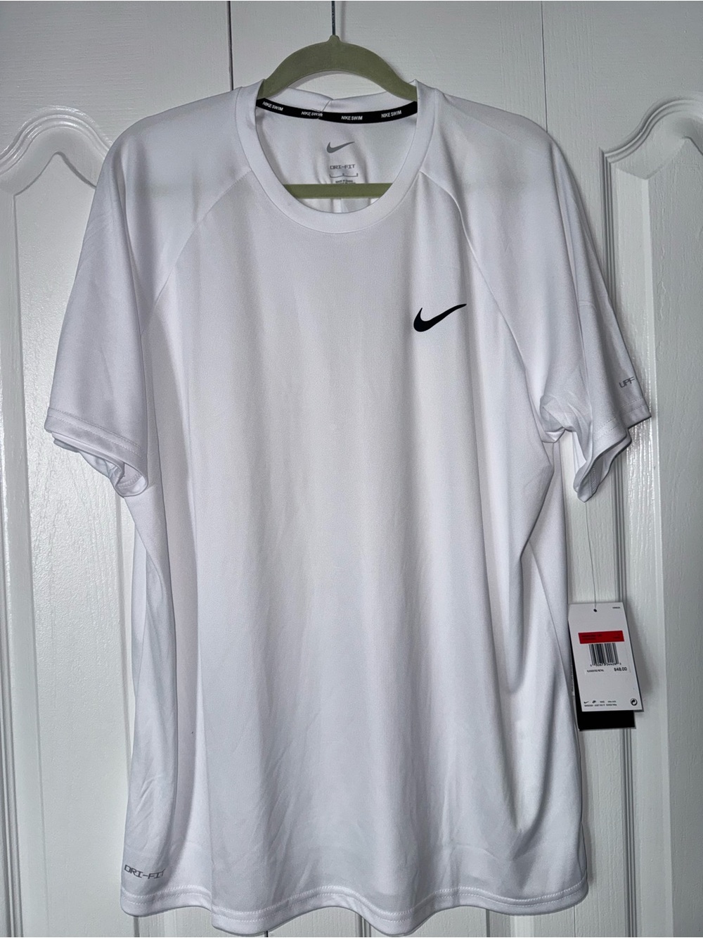 Nike Men’s White Short Sleeve Dri-FIT Tee with Black Swoosh
